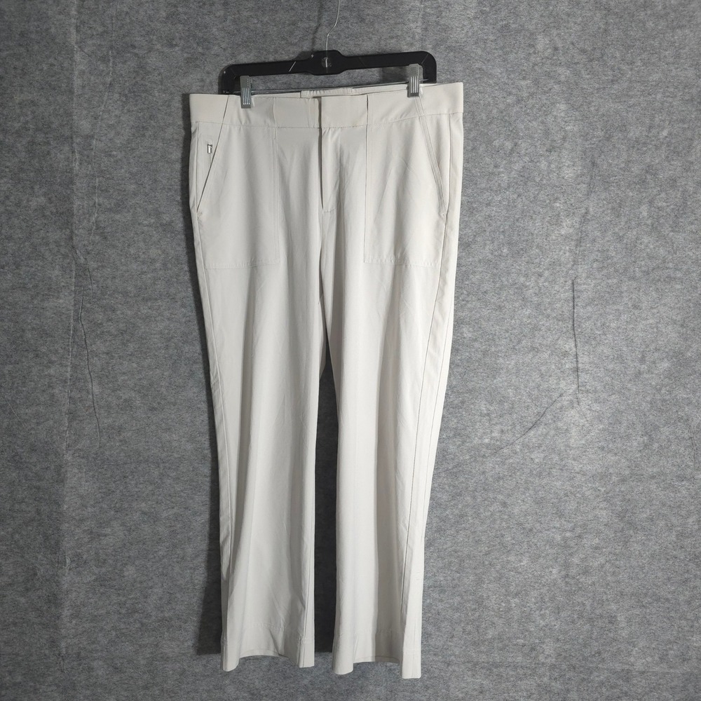 Athleta Casual Pants Womens 10 Beige Straight Leg Stretch Travel Linen Blend Fit